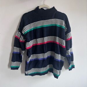 Liz Claiborne Navy Houndstooth Stripe Sweater